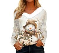 Pull Noël Femme Chic Polaire Jacquard Blouse de Noel Le Fille Moche Grande Taille Fete Pull de Chemise Femme Noel Tenue Hiver Famille Christmas Sweater Kaki M