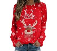 Pull Noel Femme Chic,Sweat-Shirt du Cou à imprimé Confection Tendance pour Femme Design Streetwear décontracté et Manches Longues Style Polyvalent (Watermelon Red, L)