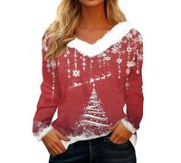 Pull Noel Femme Col V Hiver - Tshirt Noel Femme Polaire Chaud Grande Taille Pull Manches Longues Chic Et Elegant Moche Sweatshirt Ugly Christmas Sweater(Rose,XXL)