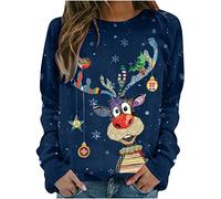 Pull Noël Femme Drole Chic Sweat Noel Rigolo Femme Top de Noel Femmes Ugly Christmas Jumper de Noel Col Rond Moches Noel Sweatshirt Imprimé Grande Taille Pullover Sweat imprimé de Noël