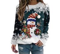 Pull Noël Femme Drôle Moche Sweat-Shirt Merry Christmas Ugly Sweatshirt Pullover Ado Bonhomme de Neige (Armée Verte, M)
