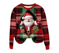 Pull Noël Femme Drôle Rudolph Renne Imprimé Hiver Sweatshirt à Manches Longues Col Rond Tunique Tops Chic et Elegant Pulls Moche de Noel Grande Taille Sweat Déguisements Noel (Light Yellow, L)