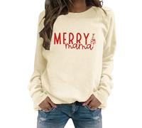 Pull Noel Femme Drole,Sweatshirt sans Capuche pour Femme - Manches Longues col du Cou Design Noël avec Lettrage « Merry Christmas » pour Un Style Festif et élégant (Beige, S)