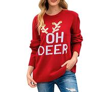 Pull Noel Femme Grande Taille Col Rond Pulls Tricoté Manches Longues Chandail Haut Imprimé Pere Noël Vintage Pullover Tops Pas Cher Pull De Noël Rigolo Elegant Motif Sweatshirt Oversize Sweater