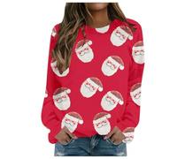 Pull Noel Femme Grande Taille Vetement Hiver Sweat Polaire, Éléments De Christmas Imprimé De Façon Excentrique Col Rond Manches Longues Décontracté Sweatshirt Doux Et Confortable Pullover