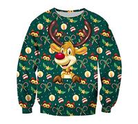 Pull Noel Femme Homme Pull Père Noël Femme Pull Sweat Moche de Noel Drole Femme Funny Ugly Merry Christmas Sweatshirt Sweat Renne Noël Femme Pullover Sweat-Shirt Noël Xmas Pull Personnalisé Cerf 5XL