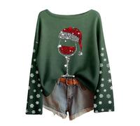 Pull NoëL Femme Imprimé Verre à Vin Tee Shirt Noel à Manches Longues Col Rond Flocon De Neige Haut Grande Taille Merry Christmas DéContracté Confortable Tendance Automne Et Hiver Tunique