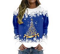 Pull Noël Femme Manches Longues Col Rond Rigolo Noel Pull Christmas Moche Sweat Multicolore Imprimé Bonhomme de Neige Sweatshirt Grande Taille Pullover Pull Noel Femme décontracté