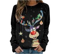 Pull Noël Femme Manches Longues Col Rond Rigolo Noel Pull Christmas Moche Sweat Ugly Pull Noel Famille Multicolore Imprimé Bonhomme de Neige Sweatshirt Grande Taille Hiver Chaud Pullover