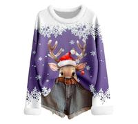 Pull Noel Femme Moche - Pull Femme en Tricot Fair Isle Tunique Confortable à Manches Longues Col Rond Motif Festif pour Tenue Hiver Chaud Loisir