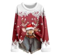 Pull Noel Femme Moche - Pull Femme en Tricot Fair Isle Tunique Confortable à Manches Longues Col Rond Motif Festif pour Tenue Hiver Chaud Loisir