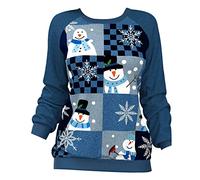 Pull Noël Femme Père Noël Drôle Moche Sweat Funny Ugly Merry Christmas Sweatshirt Grande Taille Personnalisé Bonhomme de Neige Bleu 3XL