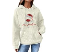 Pull Noel Femme,Pull Femme Chic et Original,à Capuche décontracté à Manches Longues et col Rond pour Fille, imprimé Noël Pull Robe Capuche (Beige, XXL) //
