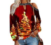 Pull Noel Femme Pull Noël Femme Pull Sweat Moche de Noel Epaule Denudee Drole Femme Merry Christmas Sweatshirt Renne Noël Femme Grande Taille Pullover Sweat-Shirt Noël Pulls Personnalisé Cerf 3XL