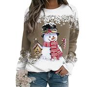Pull Noël Femme Pull Sweat Noel Femme Pull Moche de Noel Drole Femme Funny Ugly Merry Christmas Sweatshirt Sweat Noël Femme Grande Taille Pullover Sweat-Shirt Noël Xmas Pull Bonhomme de Neige Marron L