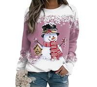 Pull Noël Femme Pull Sweat Noel Femme Pull Moche de Noel Drole Femme Funny Ugly Merry Christmas Sweatshirt Sweat Noël Femme Grande Taille Pullover Sweat-Shirt Noël Xmas Pull Bonhomme de Neige Rose 4XL