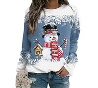 Pull Noël Femme Pull Sweat Noel Femme Pull Moche de Noel Drole Femme Funny Ugly Merry Christmas Sweatshirt Sweat Noël Femme Grande Taille Pullover Sweat-Shirt Noël Xmas Pull Bonhomme de Neige Bleu 5XL