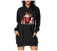 Pull Noel Femme Sweat À Capuche, Robes Décontractée Col Rond Grande Taille avec Poches Festival Pulls Christmas Motif Manches Longues Oversized Midi Confortable Et Douce Casual De Impression