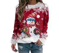 Pull Noel Femme, Ugly Pull Moche de Noel Rigolo Femme Hiver Renne Bonhomme de Neige et Cloches Imprimés Décontracté Sweat sans Capuche Mignon Manches Longues Col Rond Sweatshirts pour Fete de Noëls