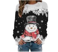 Pull Noel Femme Ugly Pull Moche de Noel Rigolo Femme Hiver Renne Bonhomme de Neige et Cloches Imprimés Décontracté Sweat sans Capuche Mignon Manches Longues Col Rond Sweatshirts pour Fete de Noël
