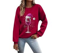 Pull Noël Femme Vetement Hiver Sweat sans Capuche, Éléments De Christmas Imprimé De Façon Excentrique Col Rond Manches Longues Décontracté Sweatshirt Doux Et Confortable Pullover