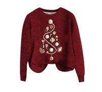 Pull Noël Femme Women's Hatless Casual Solid Color Christmas Christmas Print Long Sleeved Hoodie Sweat Femme sans Capuche Veste Femme Sportswear (Wine, S)