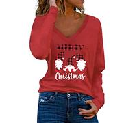 Pull Noël Femmes chemises de noël hauts décontractés chemisier décontracté chemises d'hiver tunique haut col en V t-shirts coupe ample chemisier long manches Hauts Sexy Pour Femmes Grande Taille