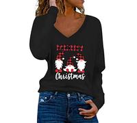 Pull Noël Femmes chemises de noël hauts décontractés chemisier décontracté chemises d'hiver tunique haut col en V t-shirts coupe ample chemisier long manches Hauts Sexy Pour Femmes Grande Taille