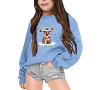 Pull Noel Fille 10 Ans, Homme Pull-Over Sweater Tricot Garçons Enfant Col Rond Manches Longues sans Chapeau Pulls De Noël Familles Christmas Sweat Femme Imprimé Kawaii Sweatshirt Ado Sweat-Shirt