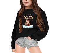 Pull Noel Fille 10 Ans, Sweat De Sweatshirt Hiver Chaud Longue Manches Tops Christmas sans Chapeau Jumpers À Longues Funny Noël Imprimé Blouses Pullover Automne Top pour Adolescentes Et Filles