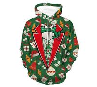 Pull Noel Homme Drole, Pull Oversize Sweat A Capuche Grande Taille Moche Imprimé Elfe 3D à Manches Longues DéContracté avec Poche CréAtif Et Insolite Cadeau