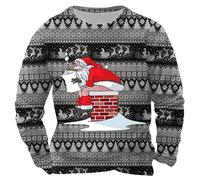 Pull Noël Homme Drôle Sans Capuche - Sweatshirt Grande Taille Moche Décontracté - Pullover Tricot Doux Col Rond Chaud Manches Longues Pas Cher