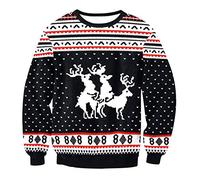 Pull Noel Homme Imprimé Pulls De Noël Femme Unisexe Sweat Shirt Noel Moche Oversize Pull Over Renne Cerf Sweatshirt Col Rond Christmas Drole Sweat-Shirt Manche Longue Hiver Chaud Grande Taille S