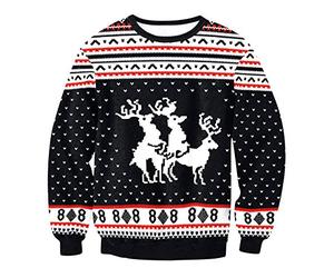Pull Noel Homme Imprimé Pulls De Noël Femme Unisexe Sweat Shirt Noel Moche Oversize Pull Over Renne Cerf Sweatshirt Col Rond Christmas Drole Sweat-Shirt Manche Longue Hiver Chaud Grande Taille XL
