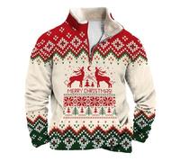 Pull Noel Homme, Pull en Laine Col Montant Hommes, Sweatshirts Moche de Noels, Imprimé Noël, Quart Zip, Cadeau Noel Hommes Ugly Christmas Jumper Manches Fantaisie Noëls Longues Xmas Polo
