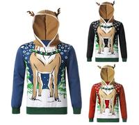 Pull Noel Homme Rudolf Renne Pull De Noël pour Hommes, Sweat De Noël en Molleton Drôle À Capuche Patchwork Nouveauté Xmas Elf Pull Pull Tops Chaud