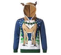 Pull Noël Homme Rudolf Renne, Sweat De Noël en Molleton Drôle À Capuche Patchwork Nouveauté Xmas Elf Tops Chaud