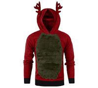 Pull Noël Homme Rudolf Renne, Sweat De Noël en Molleton Drôle À Capuche Patchwork Nouveauté Xmas Elf Tops Chaud