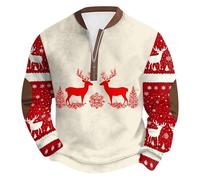 Pull Noel Homme Sweat Homme Pull Noel Moche Détente à la Maison Sweat Imprimé Noël Coupe Large Demi-Zip Grande Taille Hiver