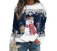 Pull Noël Moche Drole Funny Ugly Merry Christmas Sweatshirt Femme Grande Taille Pullover Sweat-Shirt Xmas Pull Bonhomme de Neige Bleu 5XL