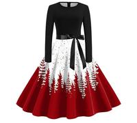 Pull Noel Moche Femme, Robe Manche Longue Femme, Robes Au Genou Décontractée Deguisement Mariage Cérémonie Hiver Robes Vintage Rockabilly Classique Elegant Swing Jupe Hepburn Rétro Grande Taille