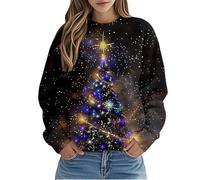 Pull NoëL Moche,Pull Femme sans Capuche → Sweat-Shirt longuement imprimé Vacances chaîne décontractée et Chaude en Polaire pour Une Tendance (Black, L)