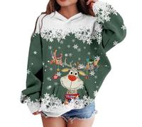 Pull Noel Moche Sweat Sweat-Shirt à Capuche à Manches Longues avec Motif TêTe De Cerf De NoëL pour GarçOns Et Filles (2-12 Ans) pour FêTes Rassemblements Quotidien Sorties CéLéBrations