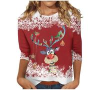 Pull Noel Pulls Et Sweatshirts avec Motifs De Rennes Tee Shirt Noel Femme Chemises Casual Col Rond Hauts Amusant T-Shirts pour Toutes Occasions Rouge L