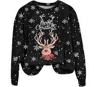 Pull Noel Rigolo Femme Fantaisie Rudolph Pullover À Manches Longues Hiver Chic et Elegant Christmas Sweat Décontracté Ample Moche Noel Pulls Leger Tops Doux Confortable Costume Père Noël (Black, S)