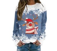 Pull Noel Rigolo Femme Fantaisie Rudolph Sweatshirt Décontractés Tunique à Manches Longues Moche Noel Sweat Chic et Élégant Automne Hiver Confort Chaud Haut Tops Déguisement Père Noel (Blue, XL)