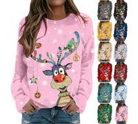Pull Noel Rigolo Femme Hiver Pull Moche Famille Assortis, Sweat Polaire Chaud Manches Longues Col Rond, Pullover Grande Taille Imprimé Christmas Vêtement Hiver Ample avec Design Drôle Renne Lumineux