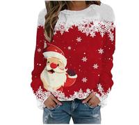 Pull Noel Rigolo Femme Pull Chaud Hiver Sweet sans Capuche, Col Rond Pullover Imprimé Manches Longues Ugly Christmas Jumper Chemisier Shirt Christmas Sweatshirts pour Femmes Adapté en Cadeaux