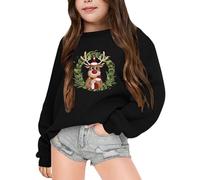 Pull Noel, Robe Pull De Noel Fille, Sweat à capuche enfant manches longues col rond pour saison automne hiver avec imprimé festif de Noël garçons filles manteau polaire chaud confortable idéal cadeau