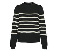 Pull noir à rayures épaisses écrues avec une coupe droite et un col rond M